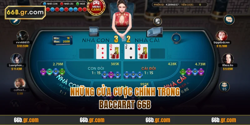 Những cửa cược chính trong Baccarat 66B