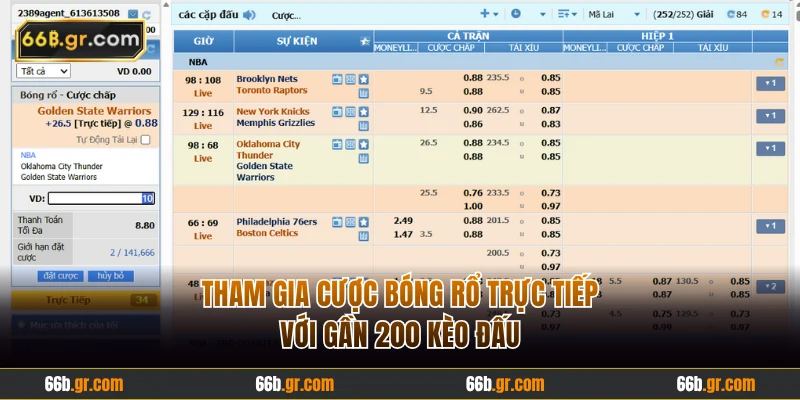 Tham gia cược bóng rổ trực tiếp với gần 200 kèo đấu